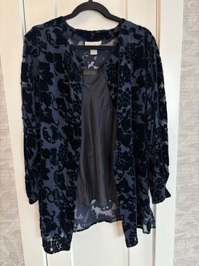 The Limited Navy Velvet Burnout Sheer Blouse with 100% Silk Tank Set Sz Small